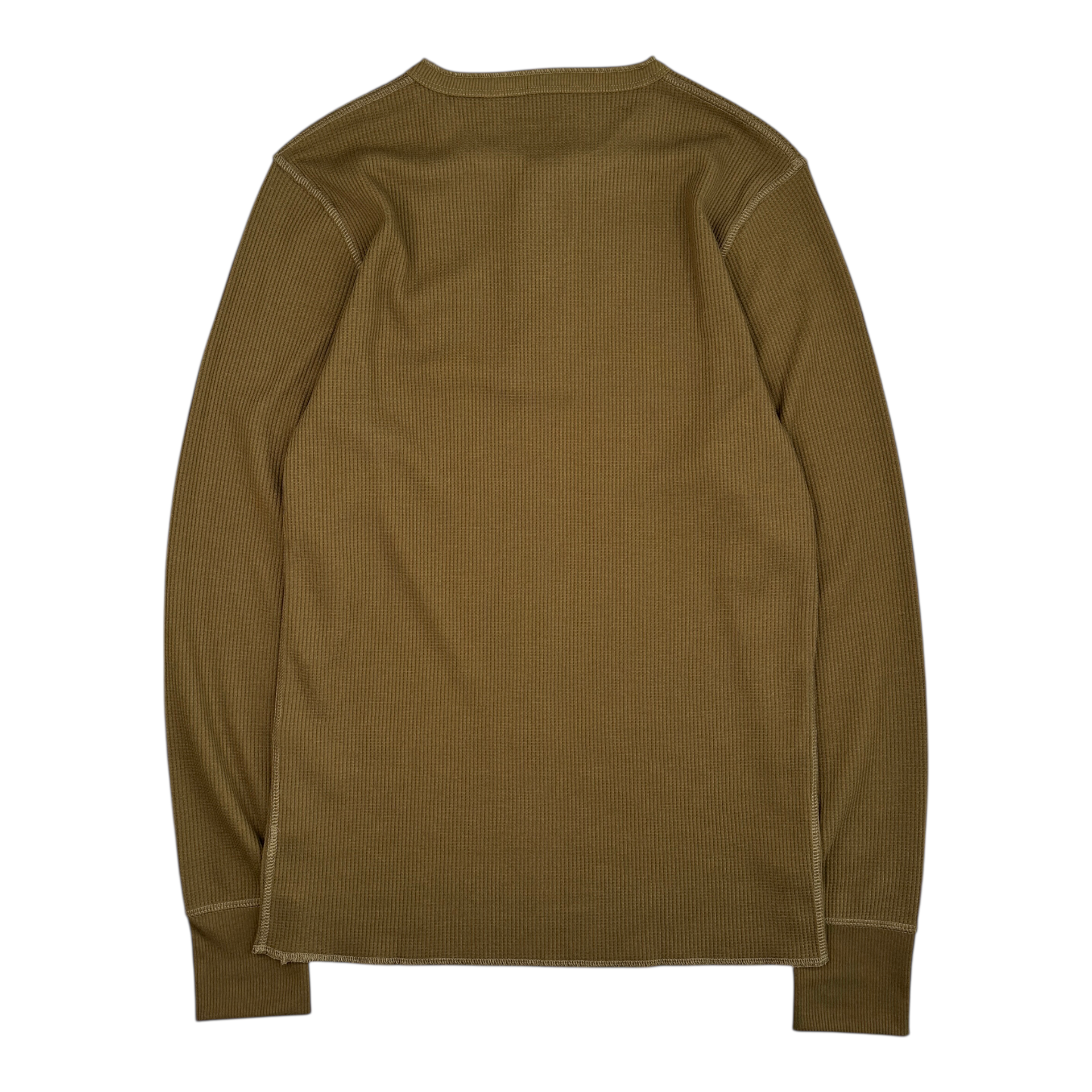 (NEW) AVIREX WAFFLE HENLEY LONG SLEEVE TOP - OLIVE