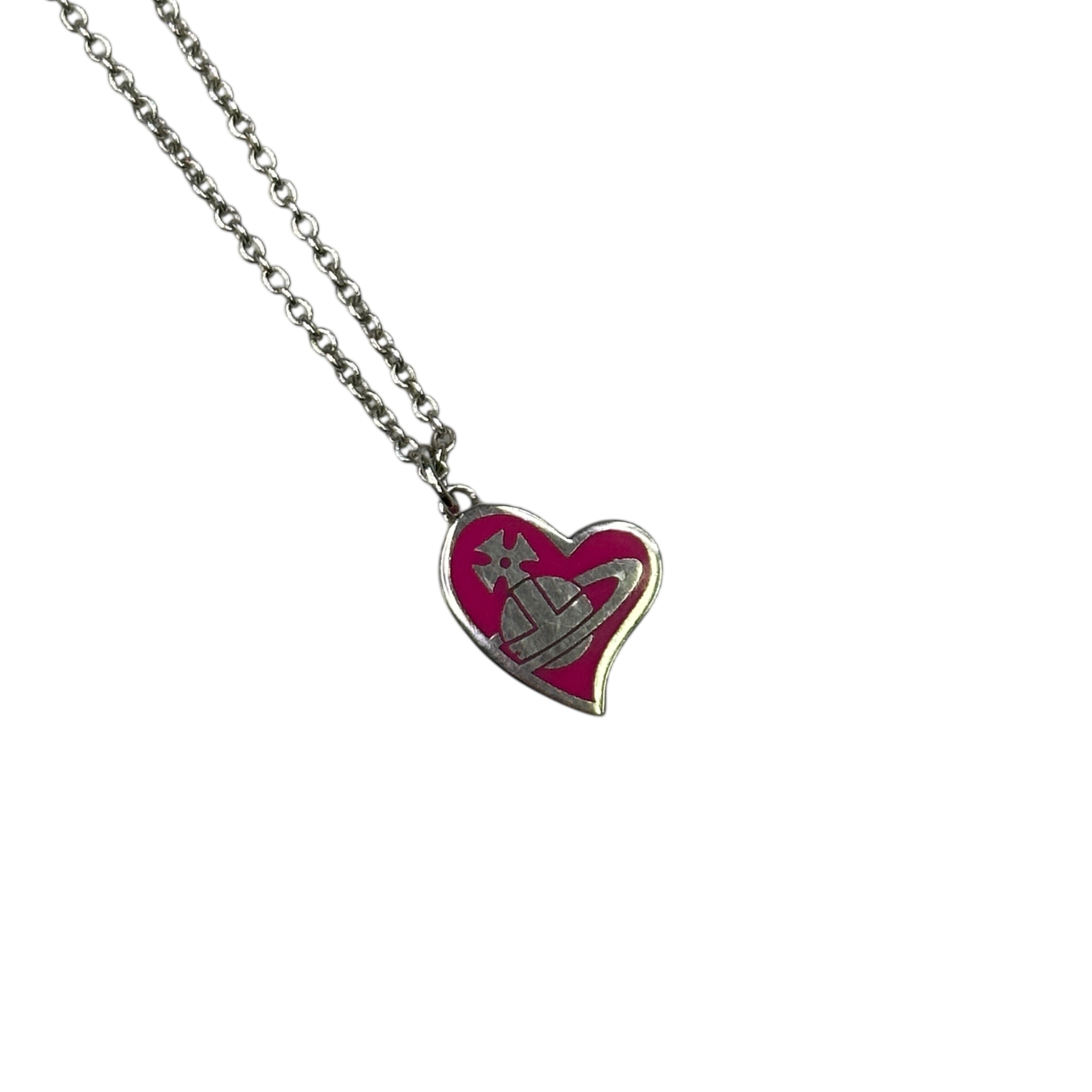 VIVIENNE WESTWOOD ENAMEL ORB-IN-HEART NECKLACE - BRASS (SILVER PLATED)