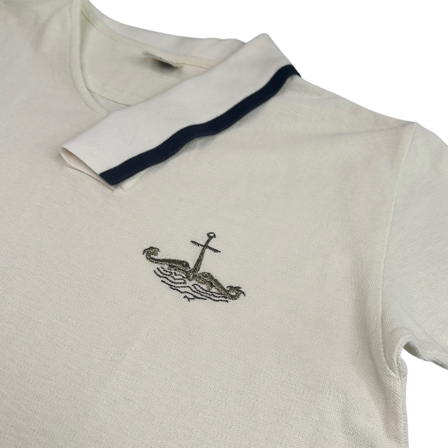 (3) KAPITAL ASYMMETRICAL COLLAR POLO SHIRT - WHITE