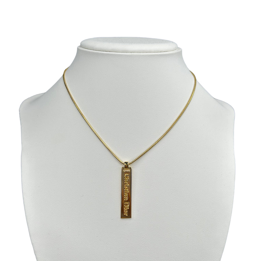 DIOR GOLD 'CHRISTIAN DIOR' SPELLOUT TAG NECKLACE