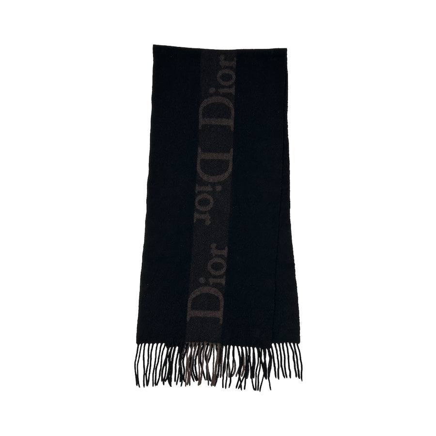 DIOR BLACK/BROWN REPEAT LOGO CASHMERE/WOOL SCARF