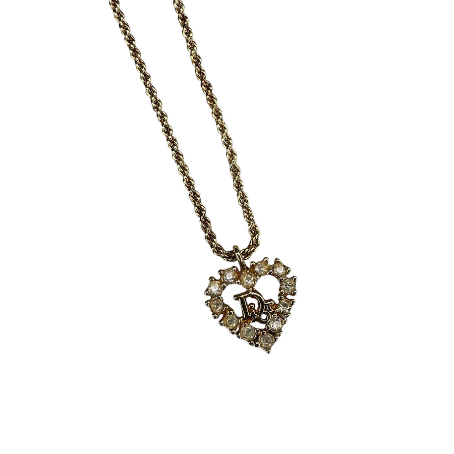 DIOR OBLIQUE & RHINESTONE PENDANT NECKLACE - GOLD