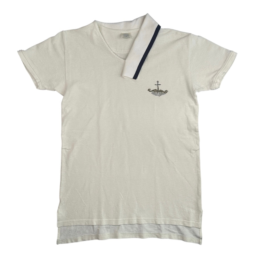 (3) KAPITAL ASYMMETRICAL COLLAR POLO SHIRT - WHITE