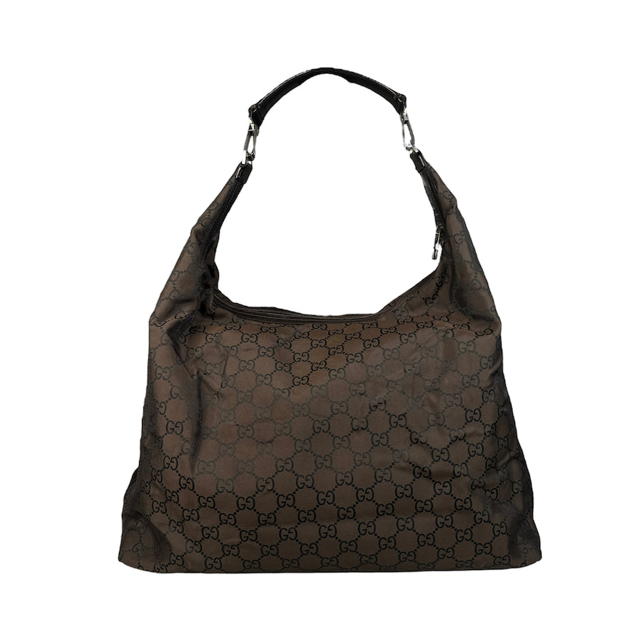 GUCCI BROWN GG NYLON & LEATHER LARGE SHOULDER BAG