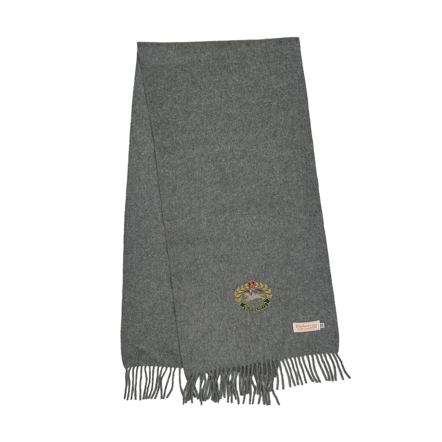 BURBERRY CASHMERE CREST LOGO SCARF - GREY