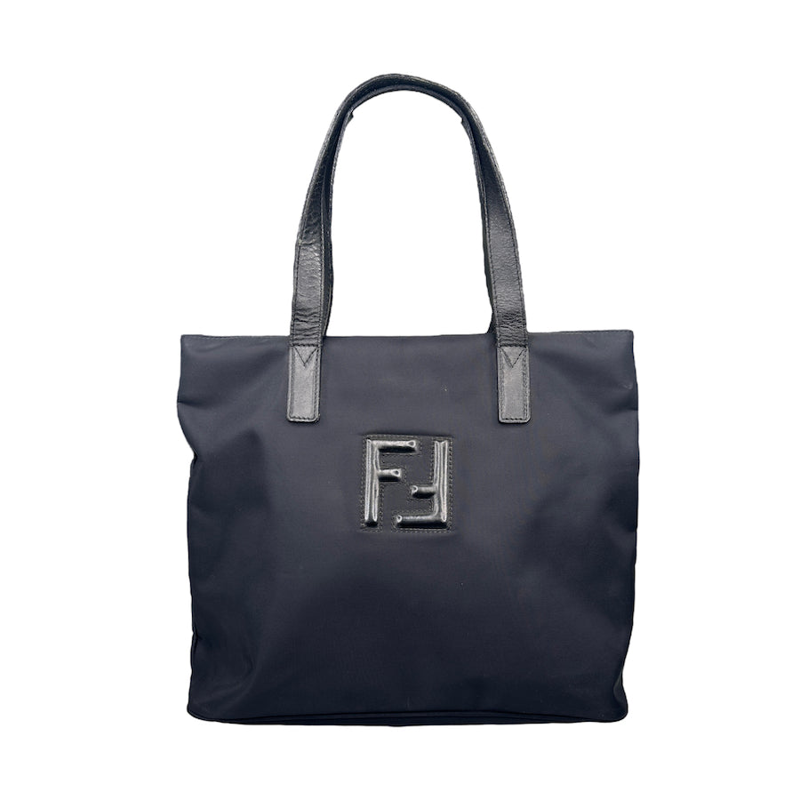 FENDI BLACK NYLON / LEATHER TOTE BAG