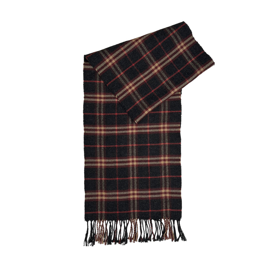 BURBERRY ALPACA CHECKERED SCARF - RED / GREY