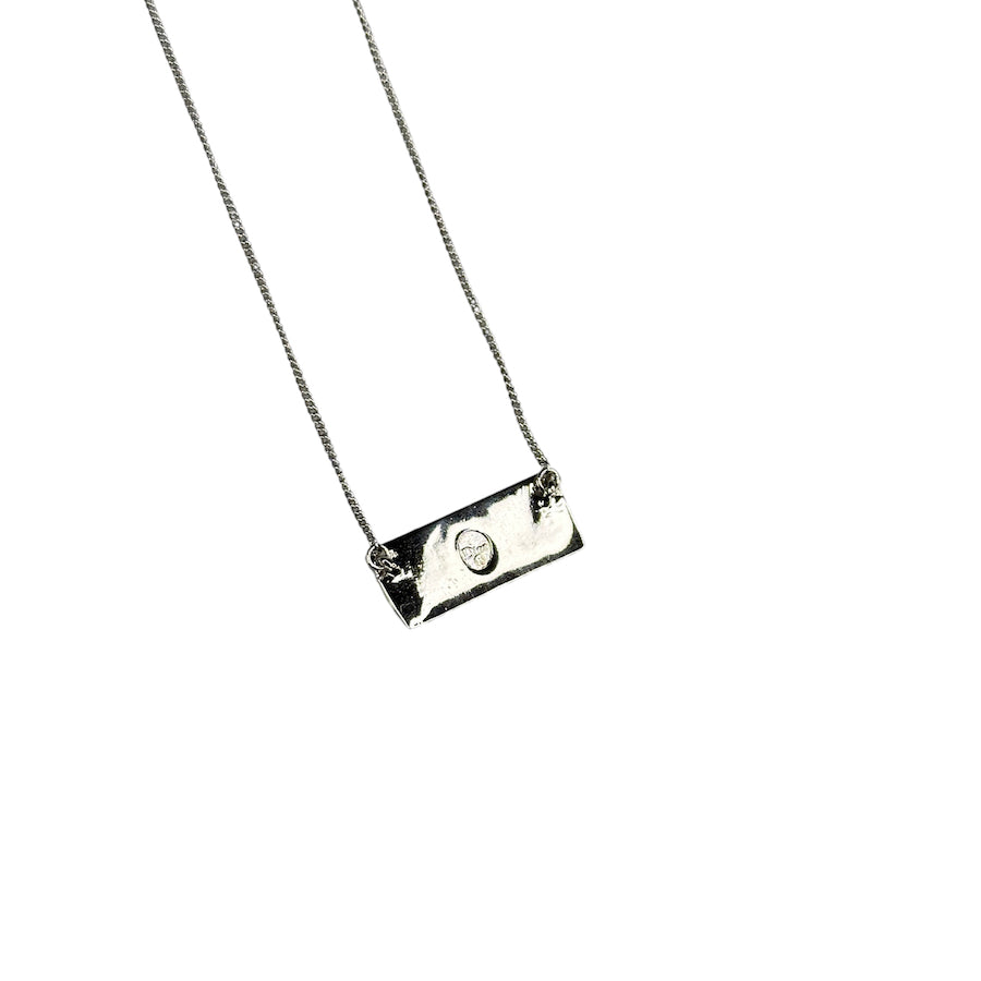 DIOR BURGUNDY TROTTER MONOGRAM PLATE NECKLACE - SILVER PLATED F38R