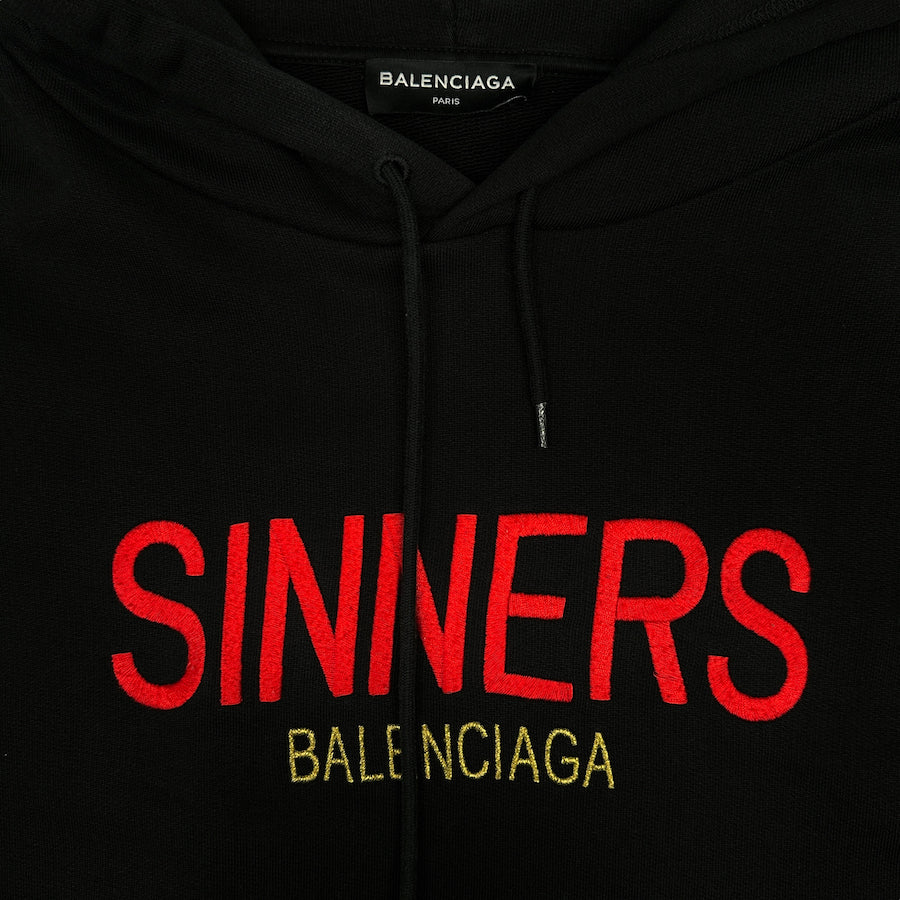 (XL) BALENCIAGA "SINNERS" EMBROIDERED HOODIE - BLACK