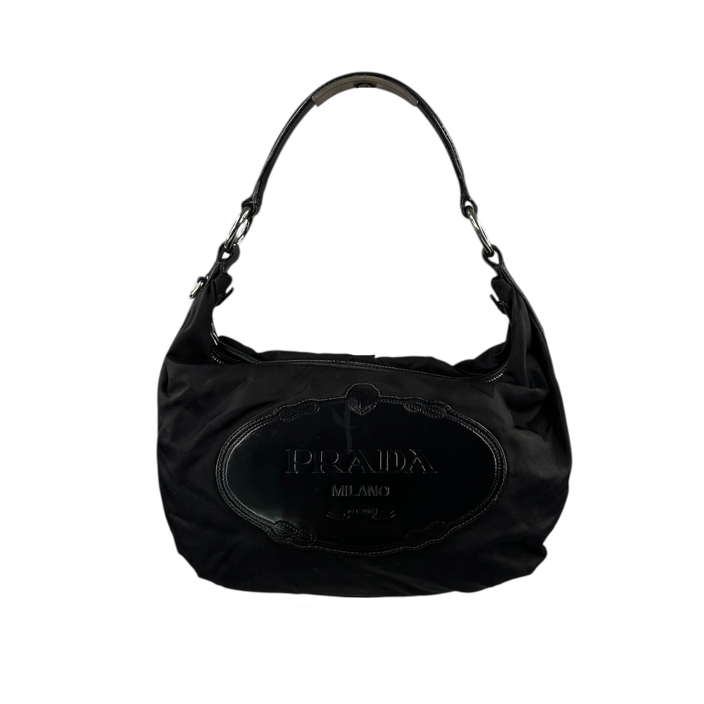 PRADA SAVOY LOGO NYLON SHOULDER BAG - BLACK