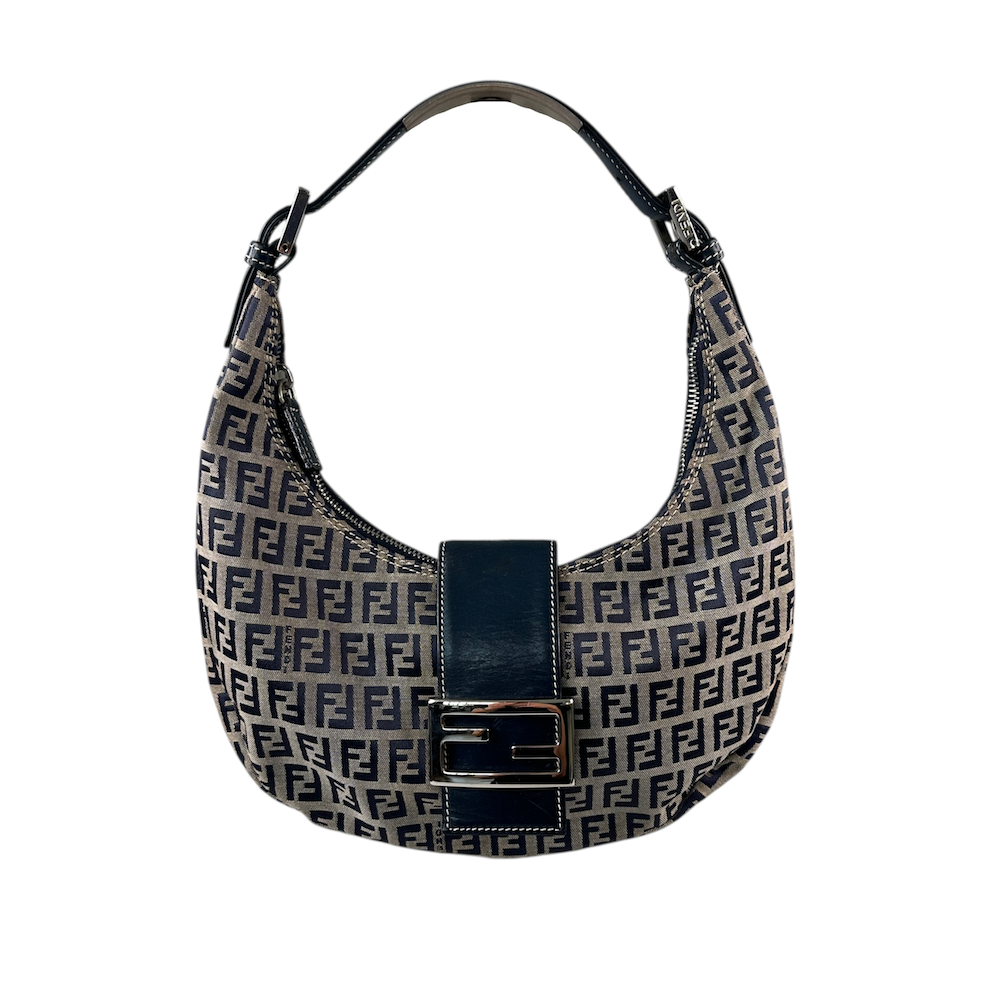 FENDI ZUCCHINO CANVAS CRESCENT BAG - NAVY/GREY