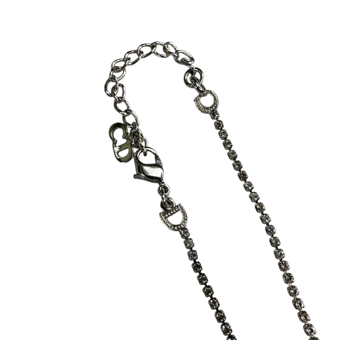 DIOR RHINESTONE TAG NECKLACE