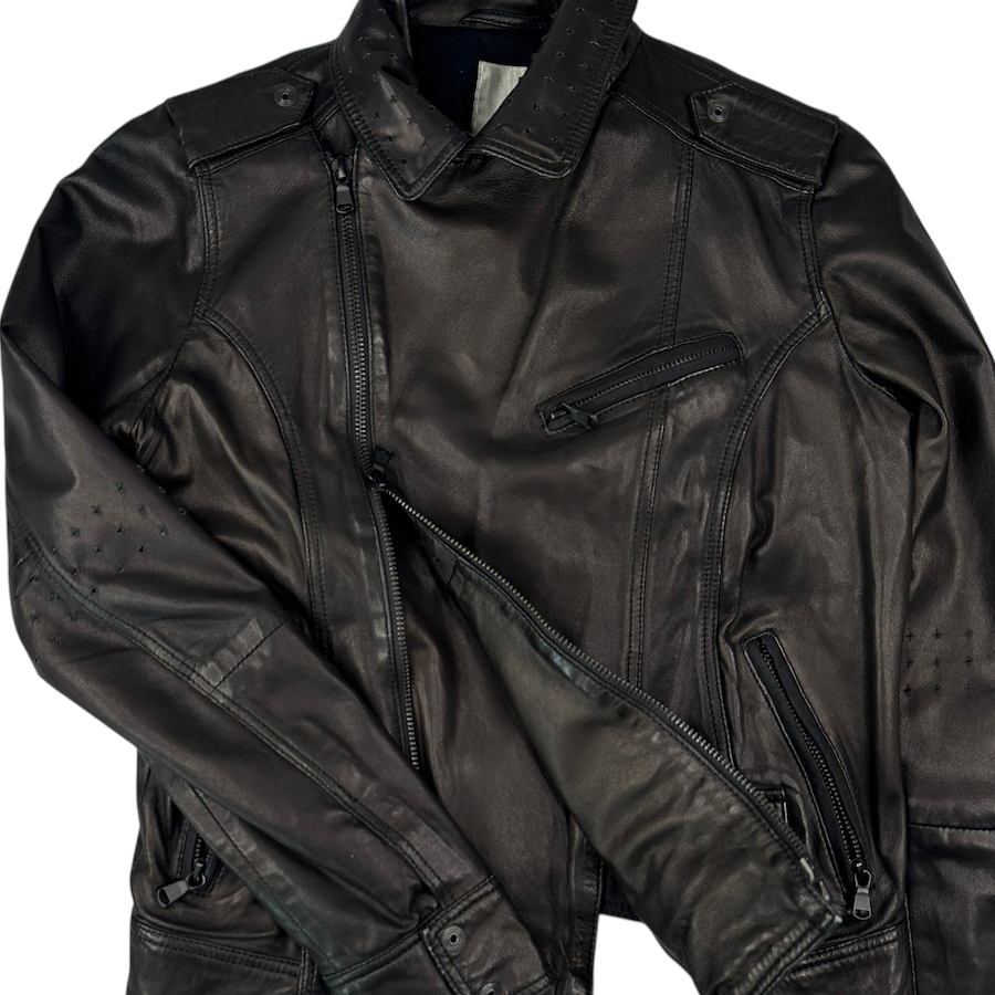 DIESEL LEATHER BIKER JACKET - DARK BROWN