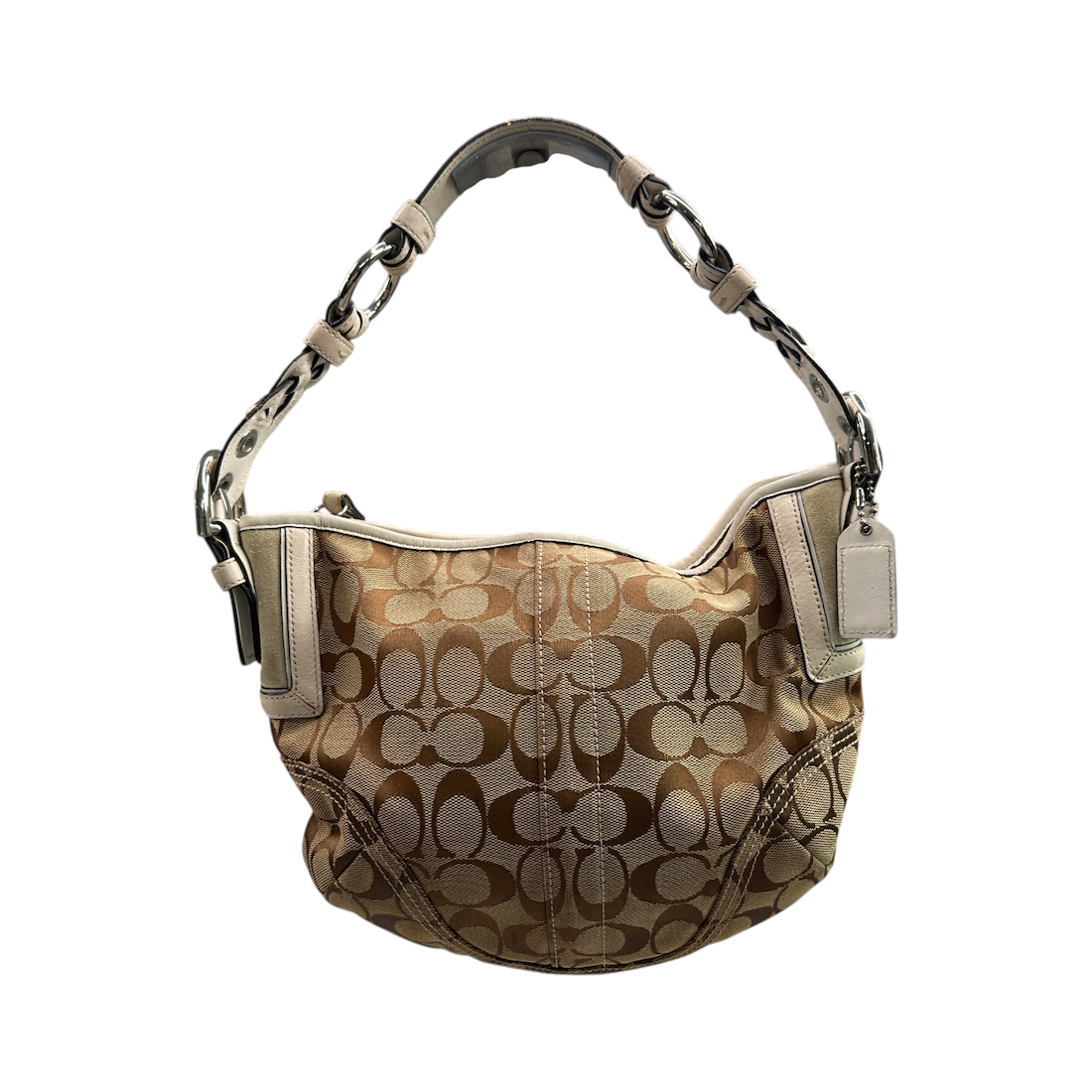 COACH SIGNATURE CANVAS SHOULDER BAG - BEIGE / CREAM