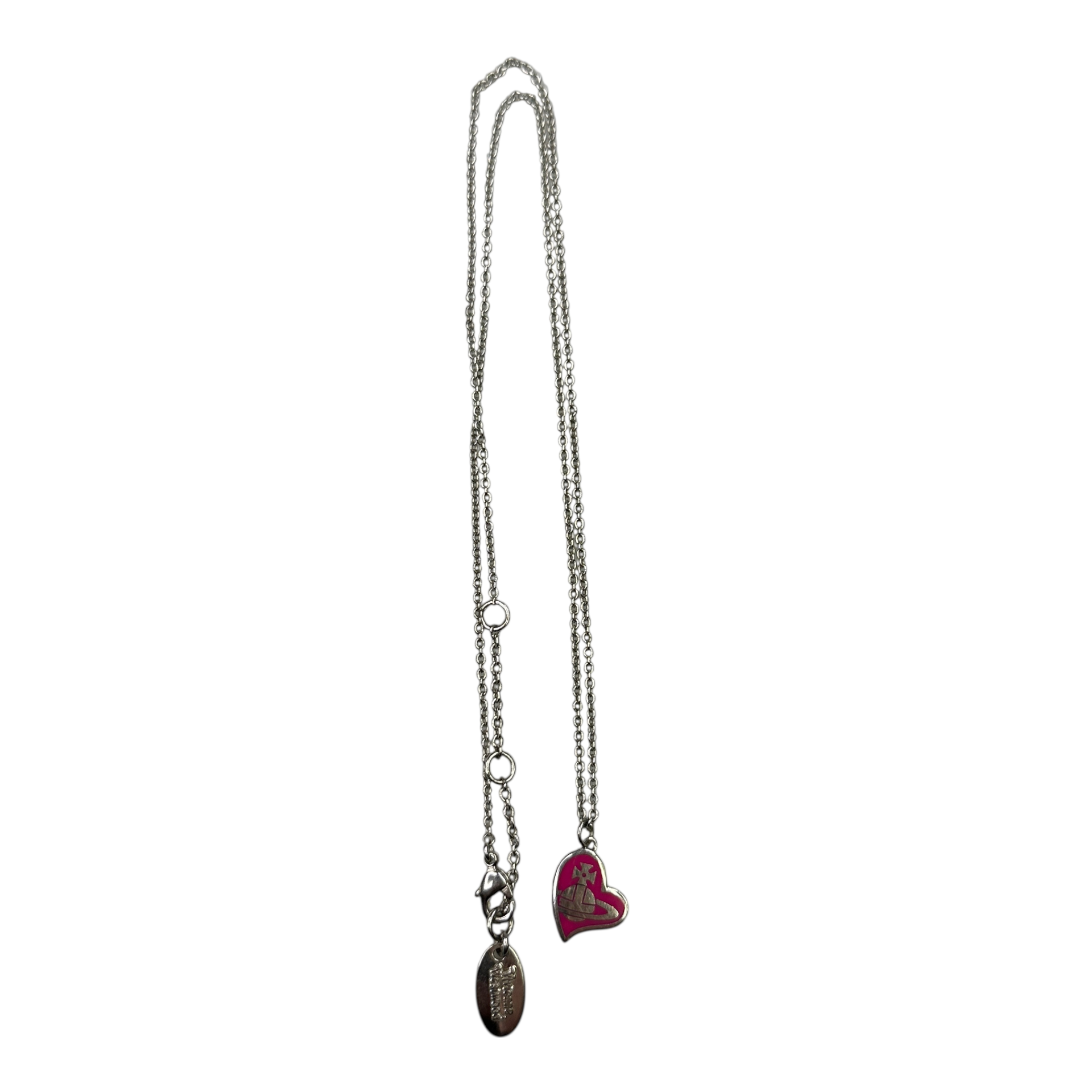 VIVIENNE WESTWOOD ENAMEL ORB-IN-HEART NECKLACE - BRASS (SILVER PLATED)