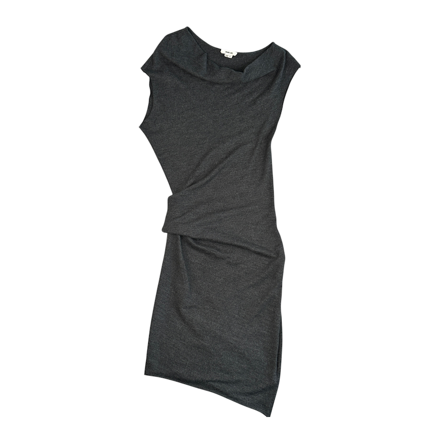 HELMUT LANG DRAPED COWL NECK ASYMMETRICAL DRESS - GREY