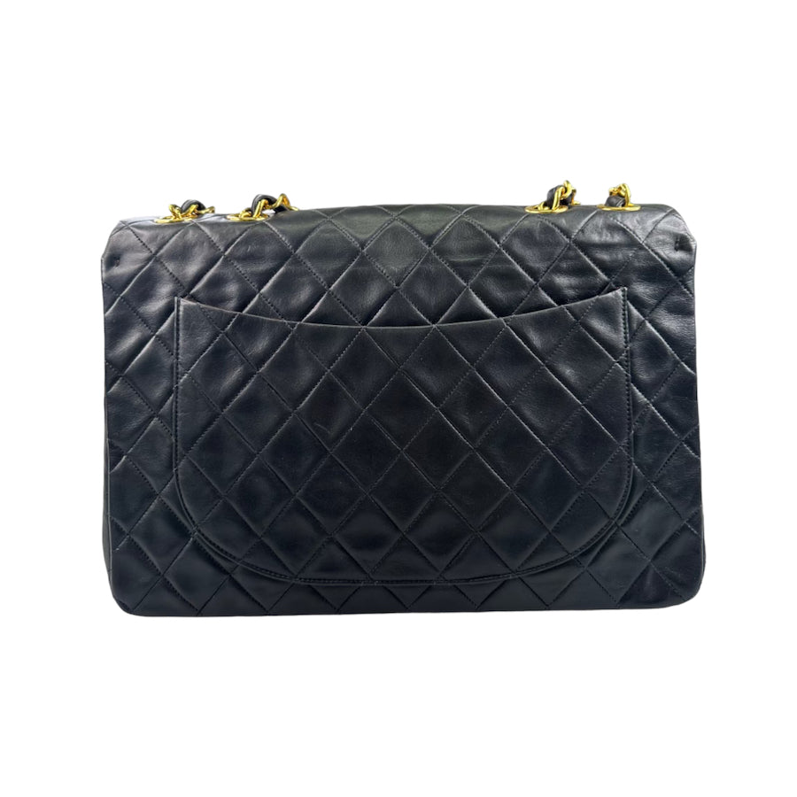 CHANEL QUILTED LARGE CLASSIC FLAP BAG - BLACK 62G