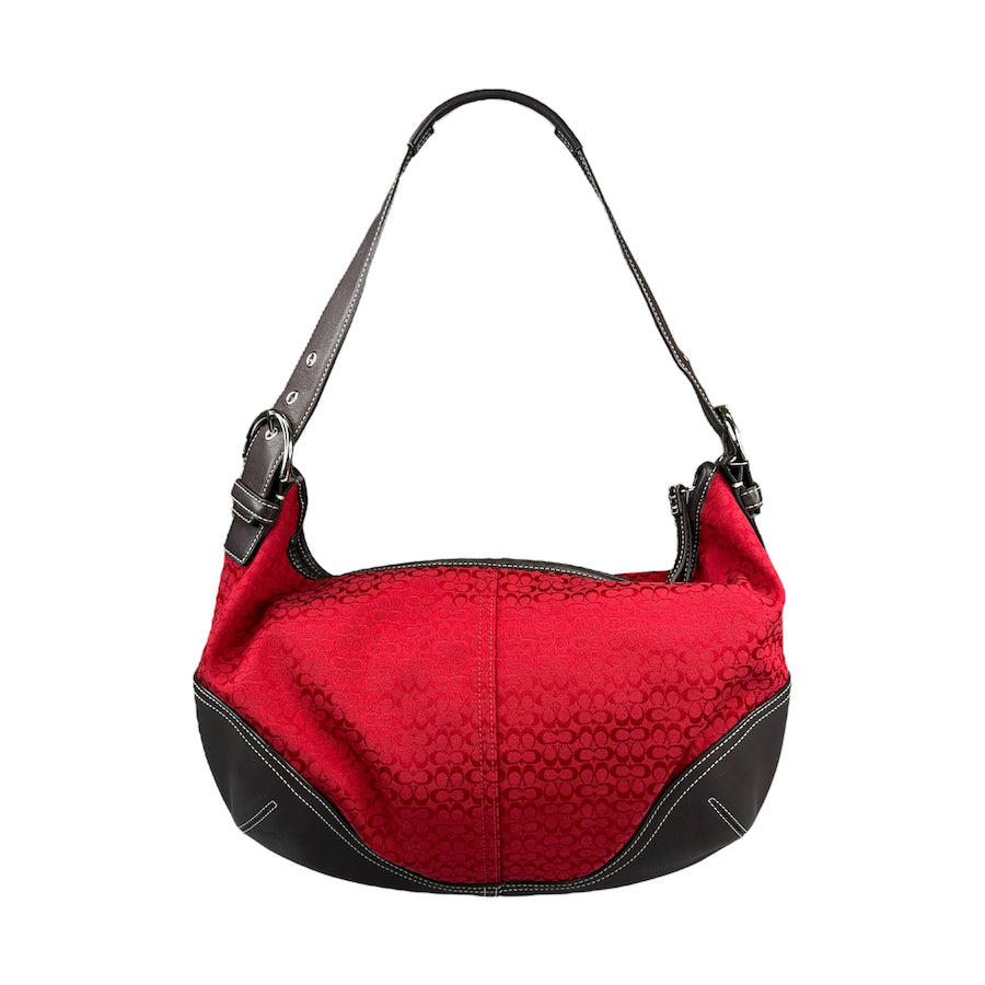 COACH RED MINI SIGNATURE CANVAS LARGE SHOULDER BAG