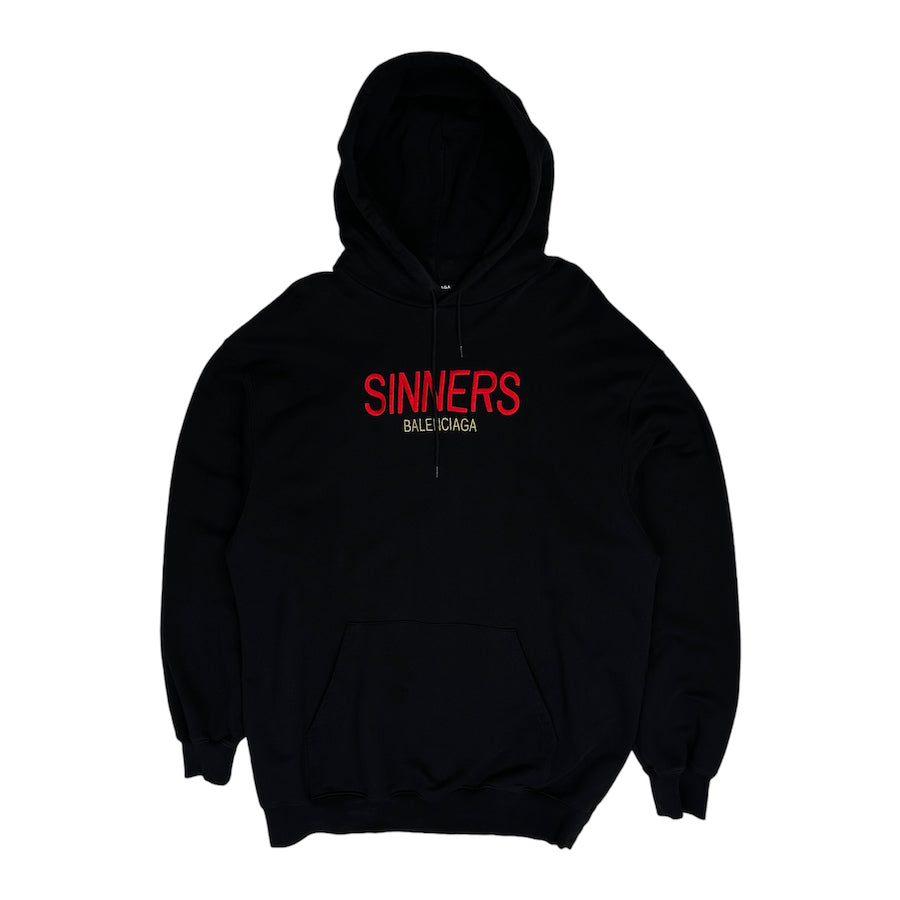 (XL) BALENCIAGA "SINNERS" EMBROIDERED HOODIE - BLACK