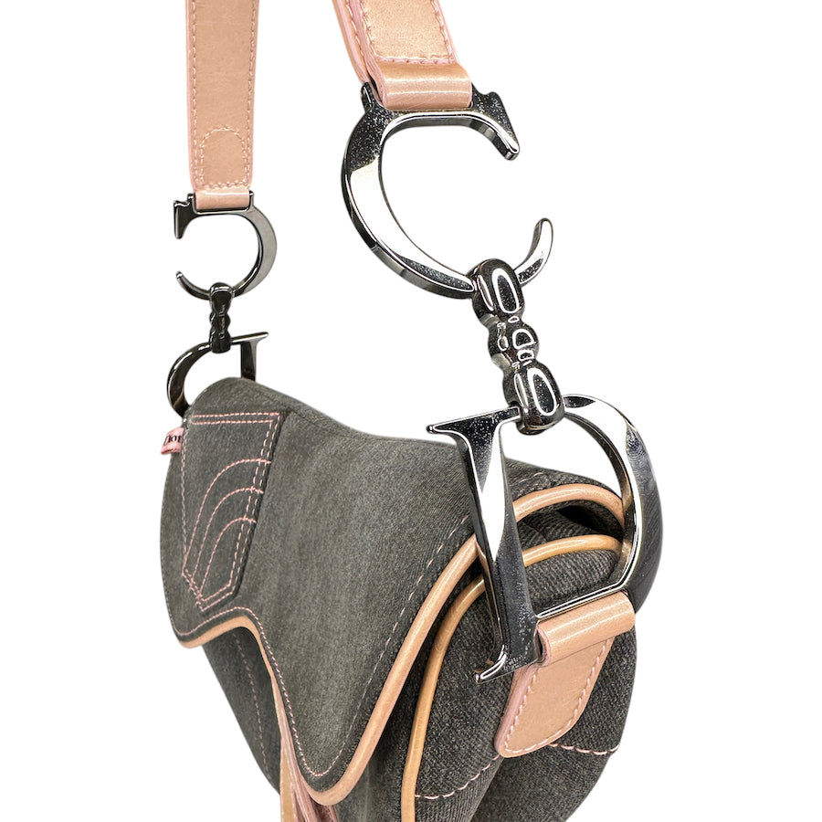 DIOR 2003 DENIM/PATENT LEATHER SADDLE BAG