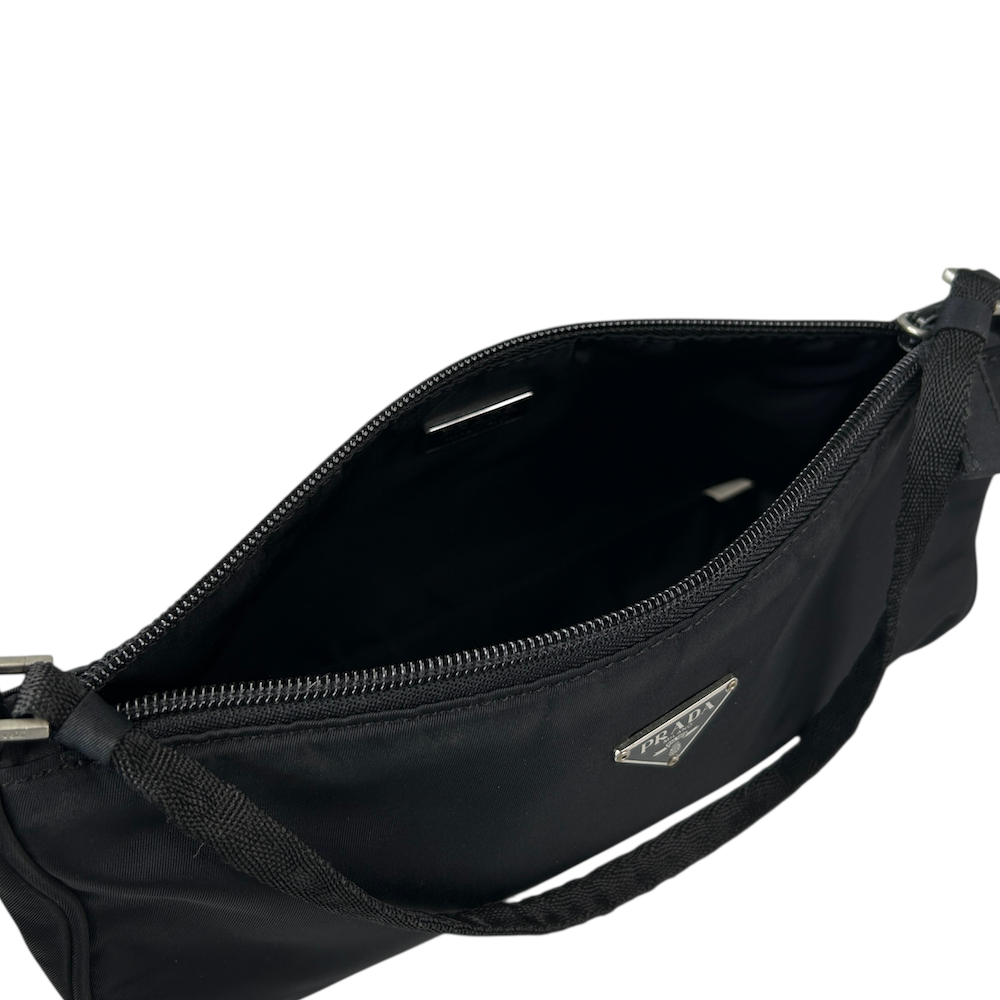 PRADA BLACK NYLON POCHETTE BAG - BLACK