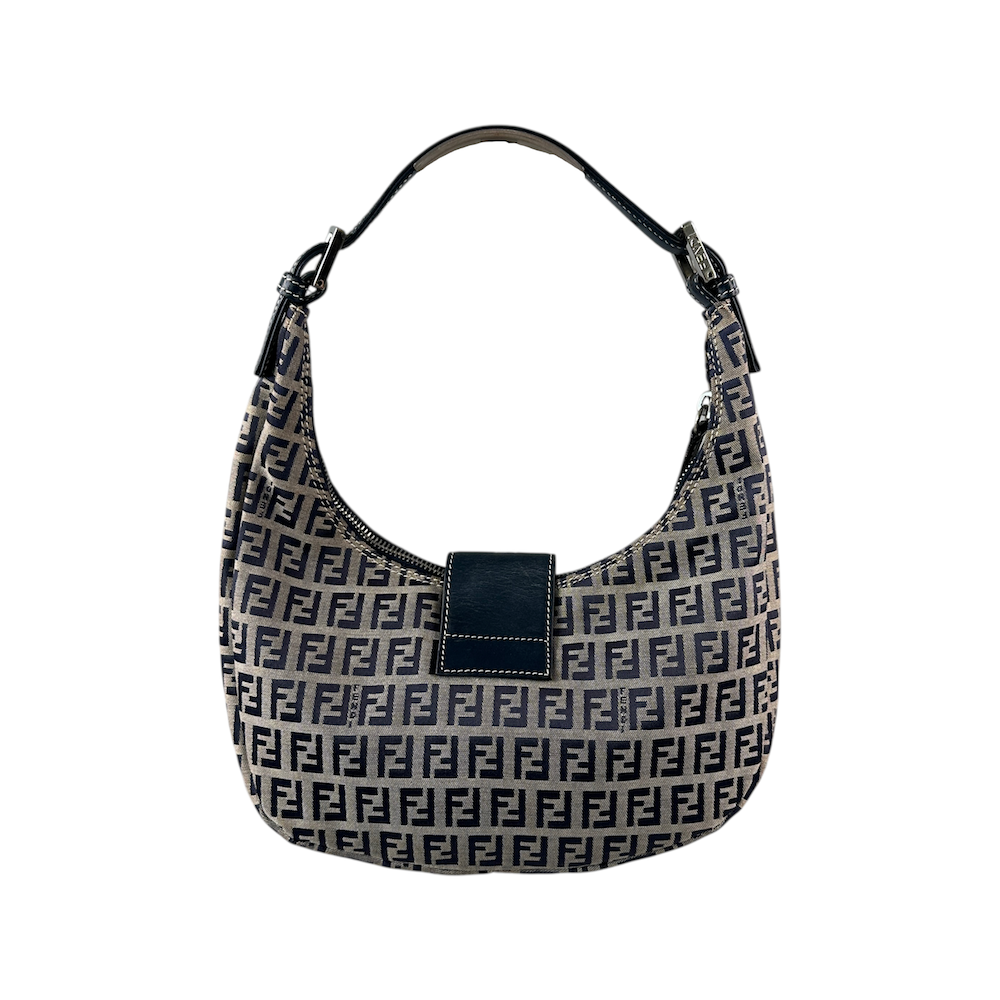 FENDI ZUCCHINO CANVAS CRESCENT BAG - NAVY/GREY