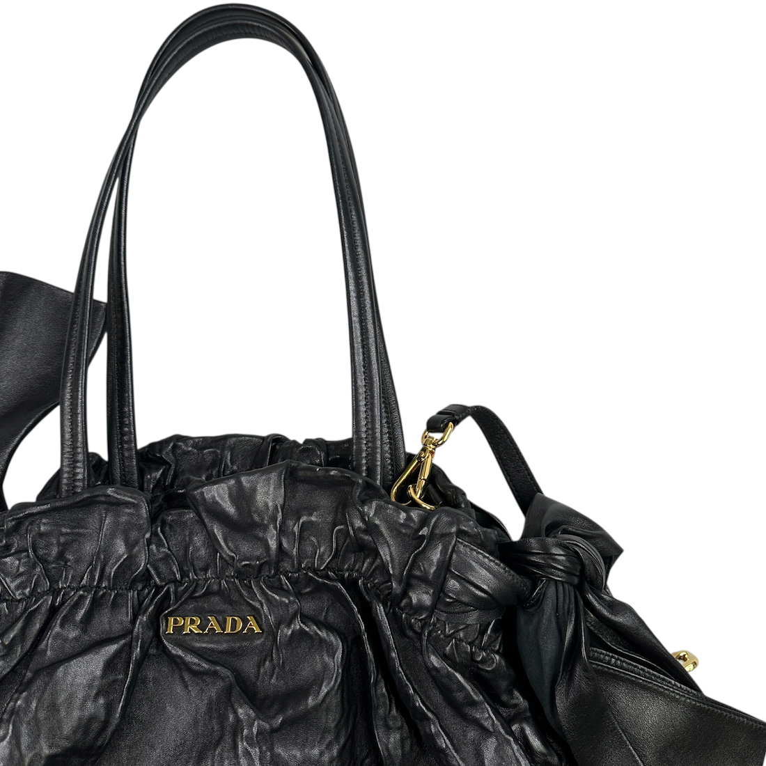PRADA LEATHER 2-WAY BOW BAG - BLACK
