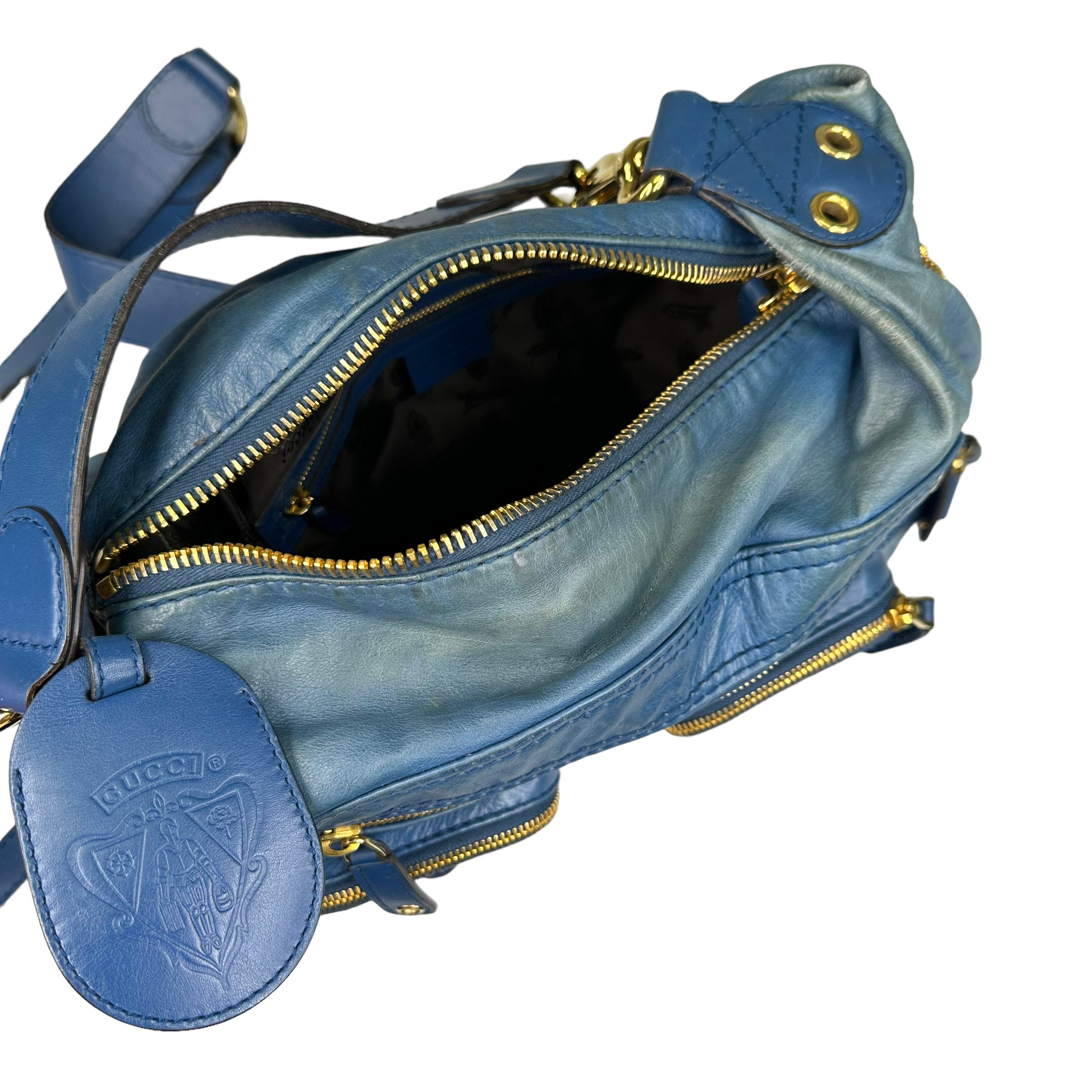 GUCCI BLUE LEATHER MULTI-POCKET SHOULDER BAG