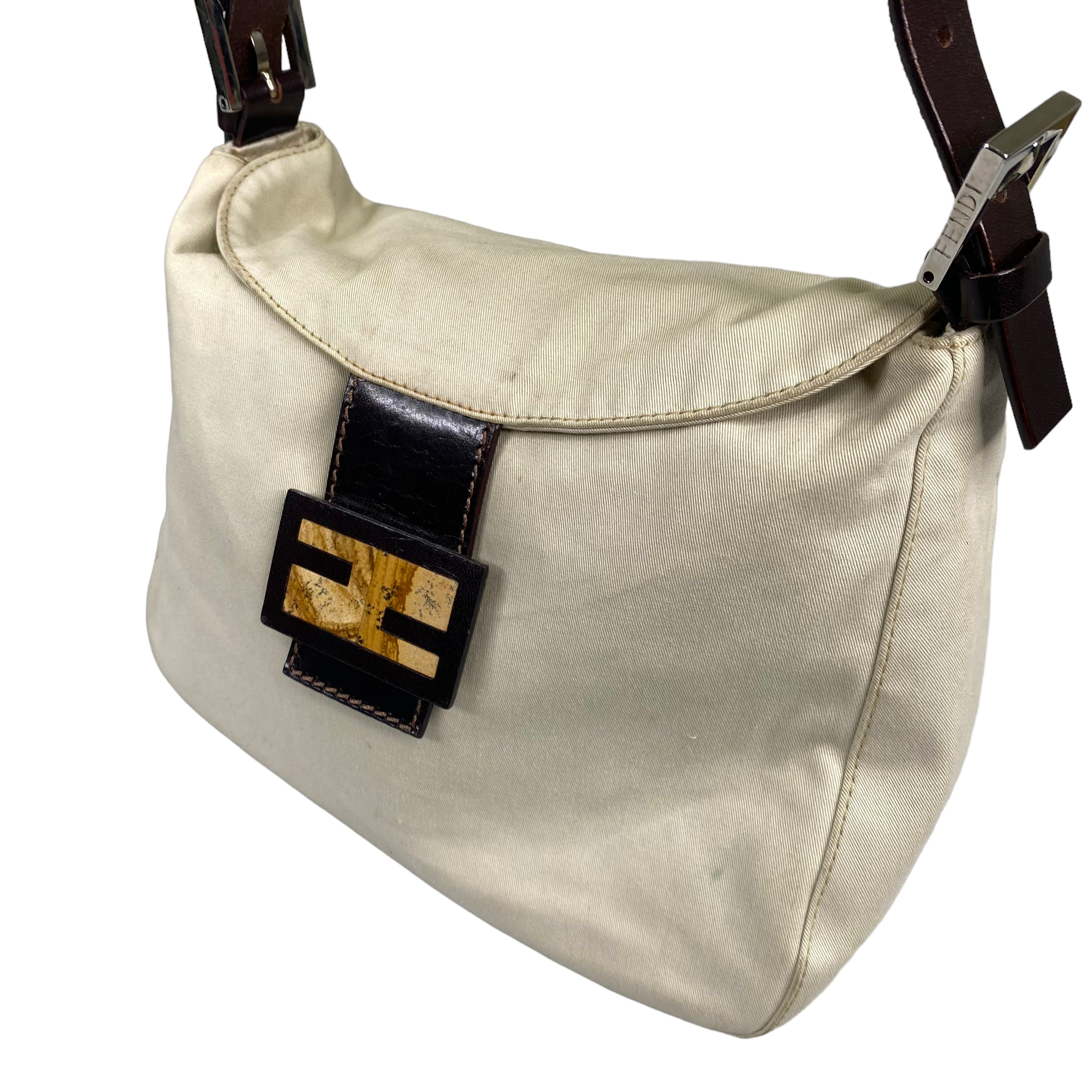 FENDI CREAM CANVAS BAGUETTE BAG