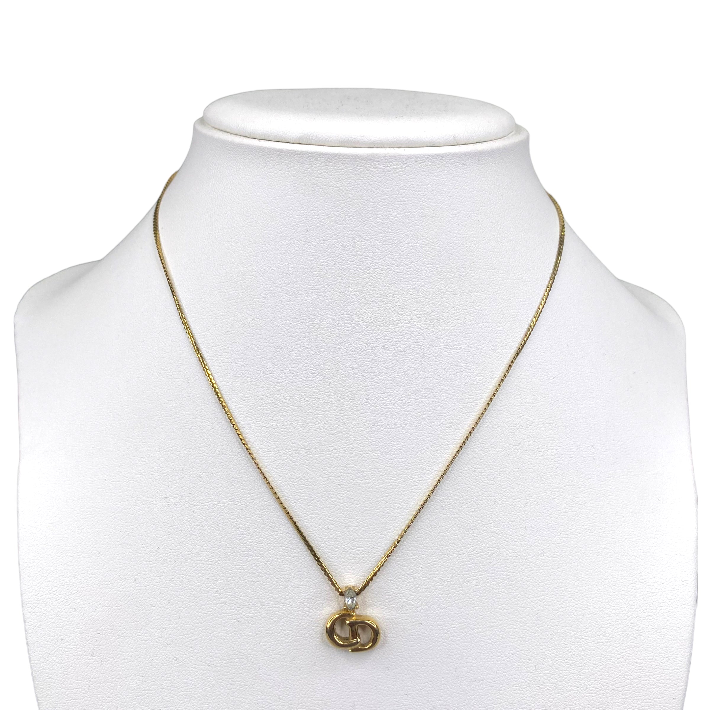 DIOR CD CRYSTAL CHARM GOLD PLATED NECKLACE