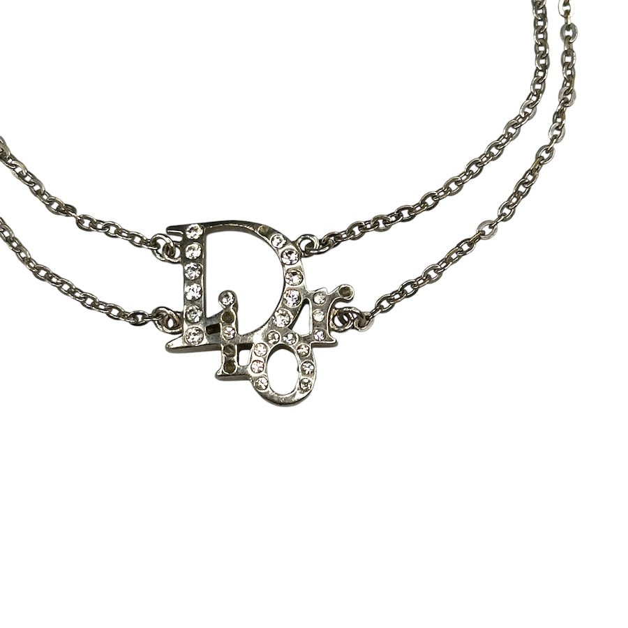 DIOR DOUBLE CHAIN OBLIQUE LOGO BRACELET - SILVER PLATED