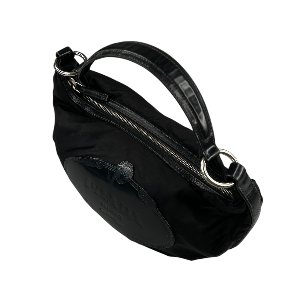 PRADA SAVOY LOGO NYLON SHOULDER BAG - BLACK