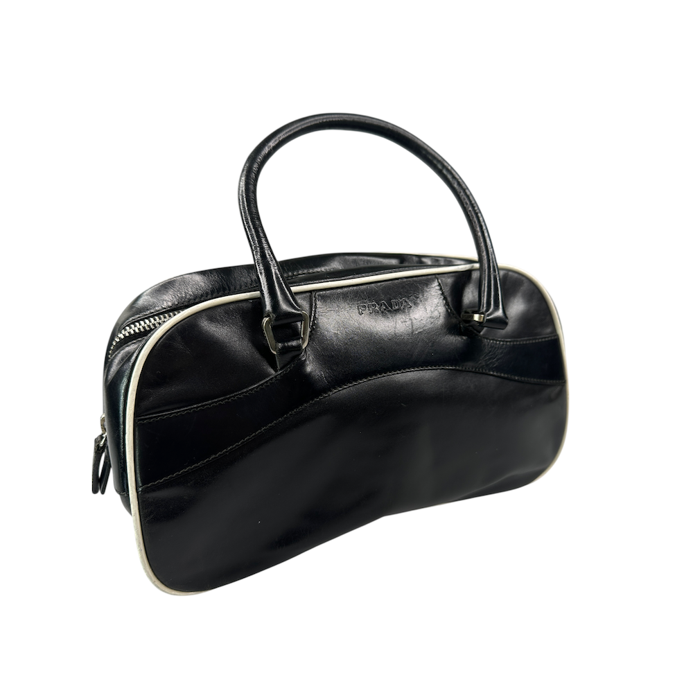 PRADA MINI LEATHER BOWLING BAG - BLACK