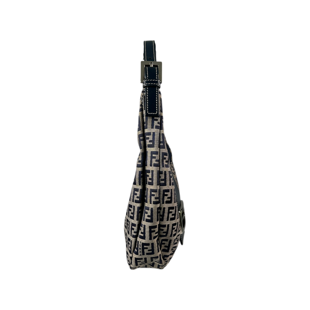 FENDI ZUCCHINO CANVAS CRESCENT BAG - NAVY/GREY