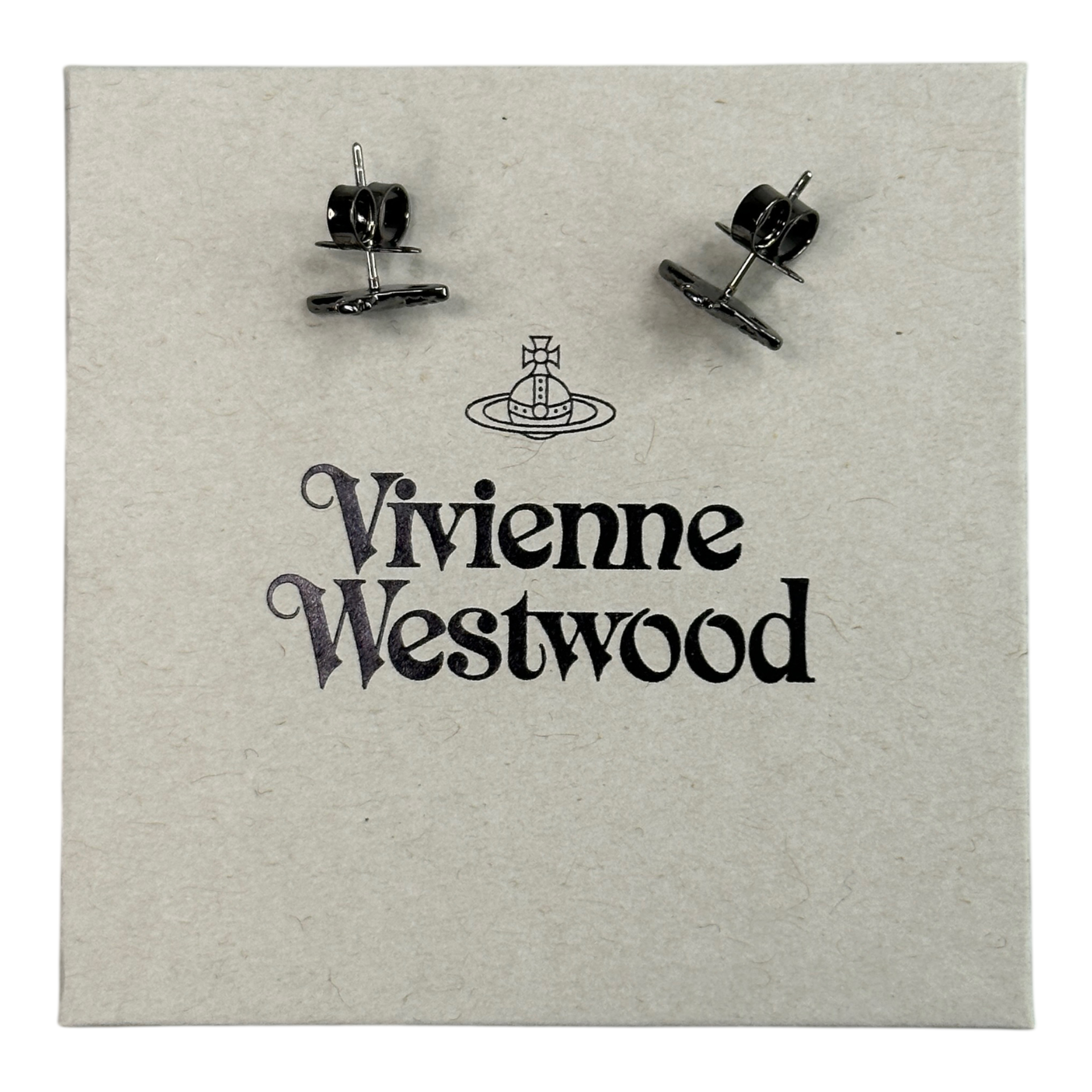 (NEW) VIVIENNE WESTWOOD FARAH STUD EARRINGS - RUTHENIUM (BRASS)