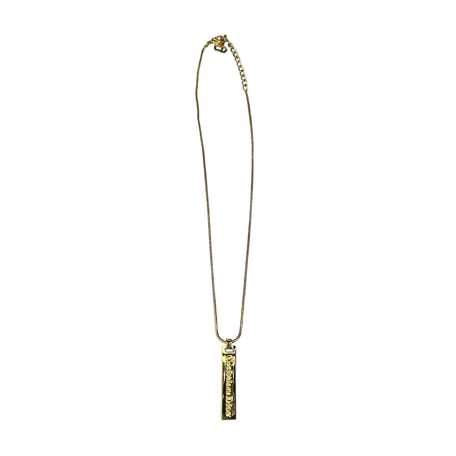 DIOR GOLD 'CHRISTIAN DIOR' SPELLOUT TAG NECKLACE