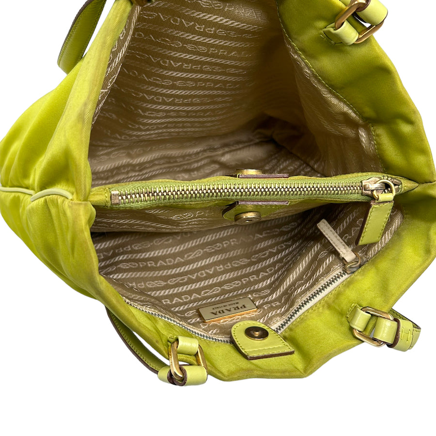 PRADA LIME GREEN NYLON TOTE BAG W/GOLD HARDWARE 5JGO0