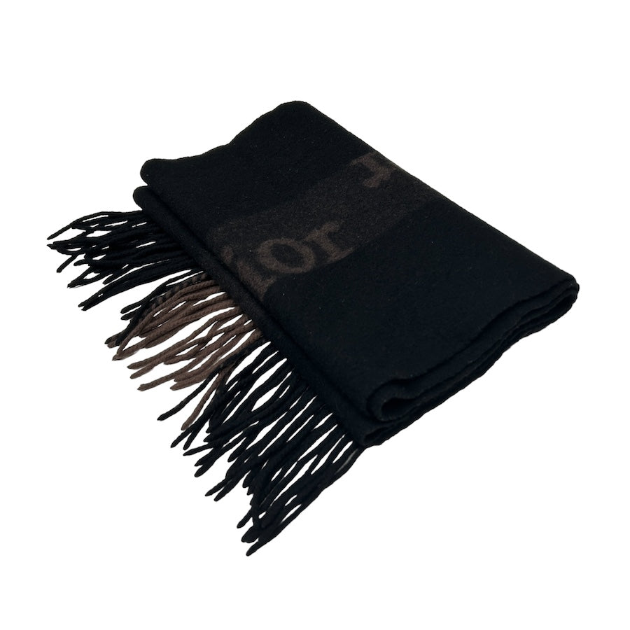 DIOR BLACK/BROWN REPEAT LOGO CASHMERE/WOOL SCARF