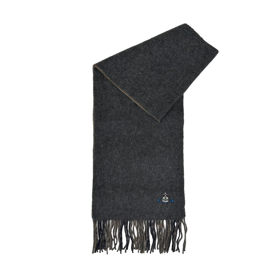 VIVIENNE WESTWOOD ORB LOGO STRIPE SCARF - GREY/BROWN