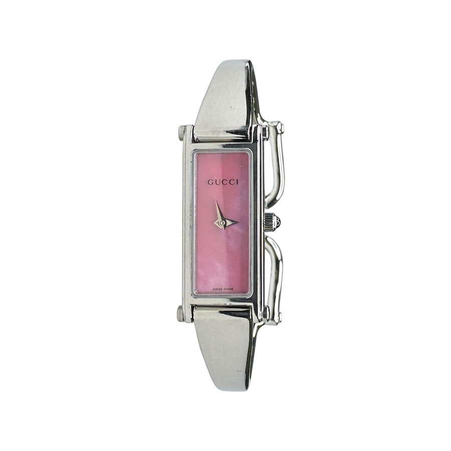 GUCCI 1500L SILVER / PINK FACE QUARTZ WATCH