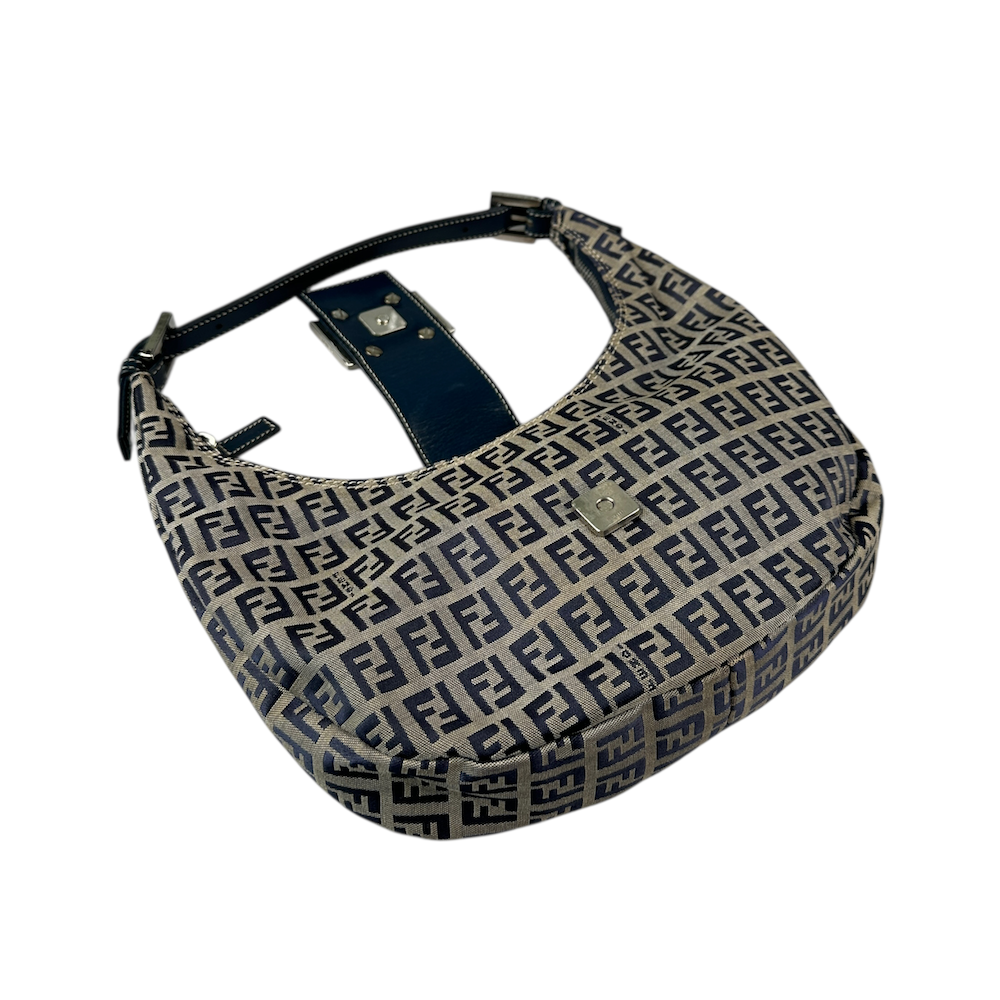 FENDI ZUCCHINO CANVAS CRESCENT BAG - NAVY/GREY