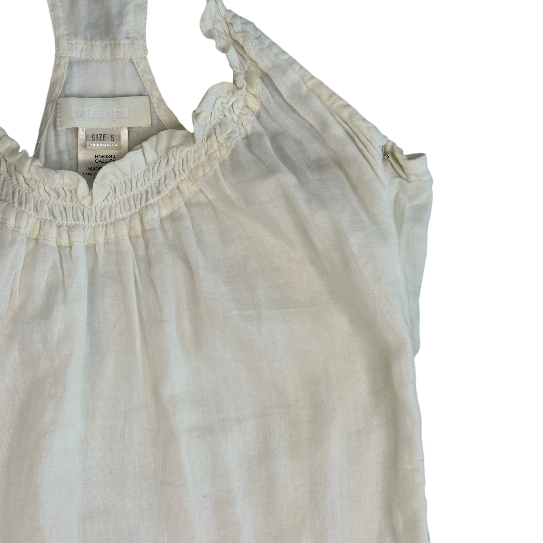 (S) DIESEL SHIRRING & FLOUNCE DETAIL CAMI DRESS - WHITE