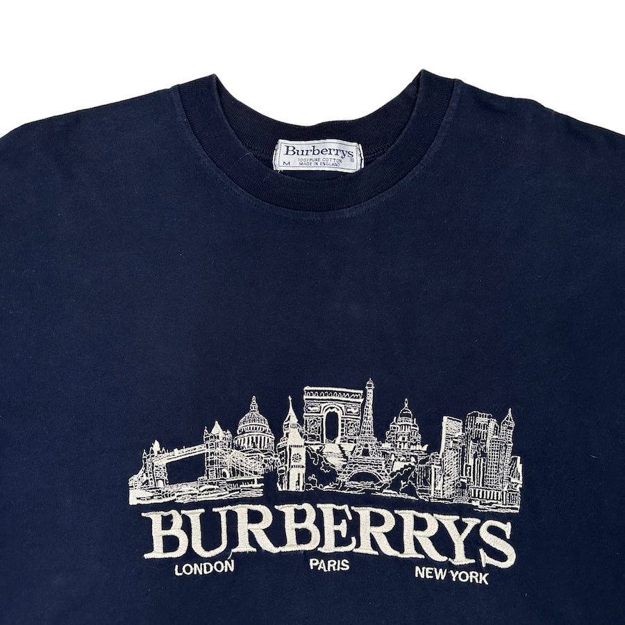 BURBERRY VINTAGE EMBROIDERED LOGO TEE - NAVY
