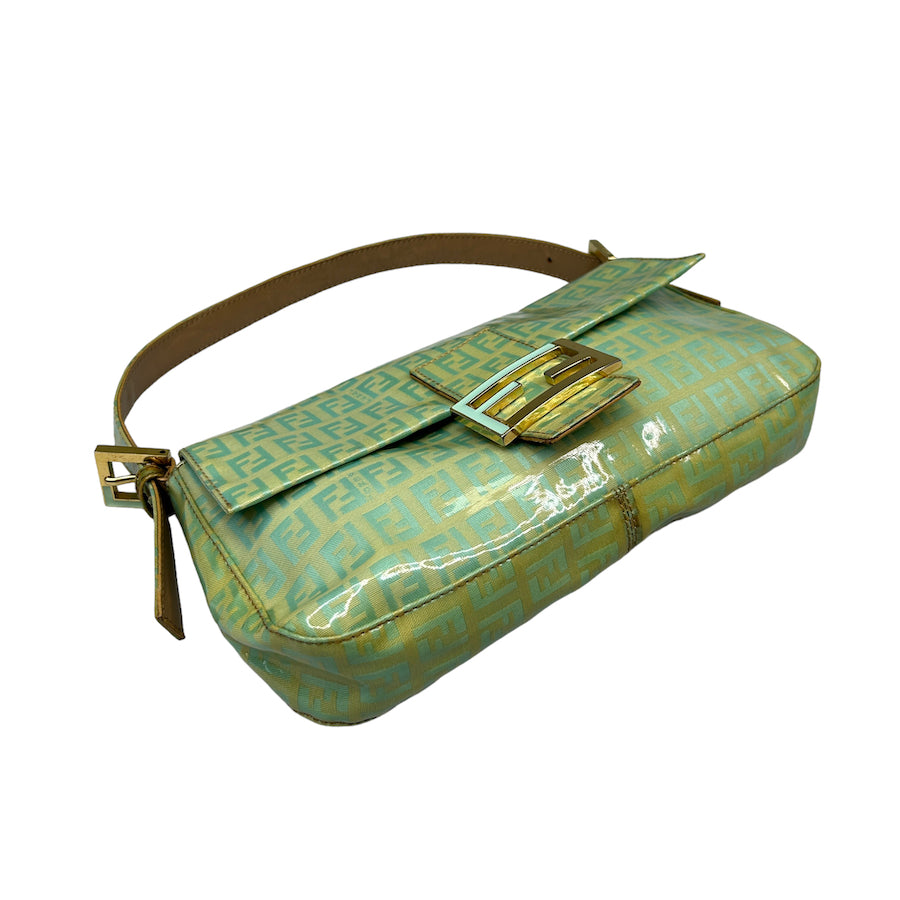 FENDI ZUCCHINO PATENT LEATHER BAGUETTE SHOULDER BAG - GREEN