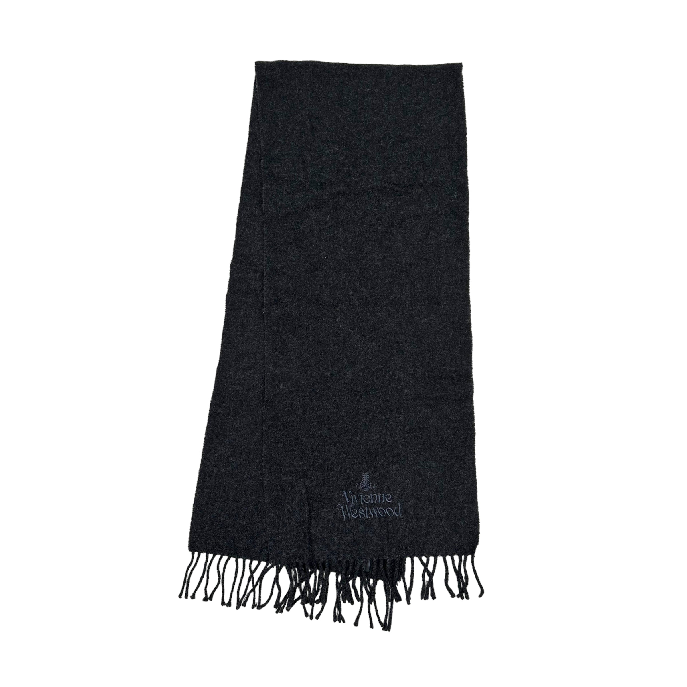 VIVIENNE WESTWOOD DARK GREY LOGO EMBROIDERED SCARF