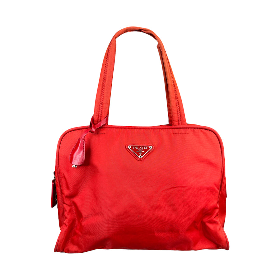 PRADA RED NYLON KEY & LOCK SHOULDER BAG