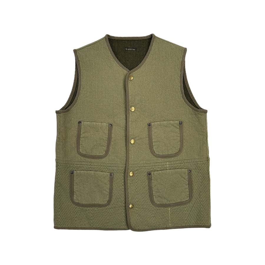 (M) KAPITAL WOOL-LINED QUAD POCKET VEST - GREEN