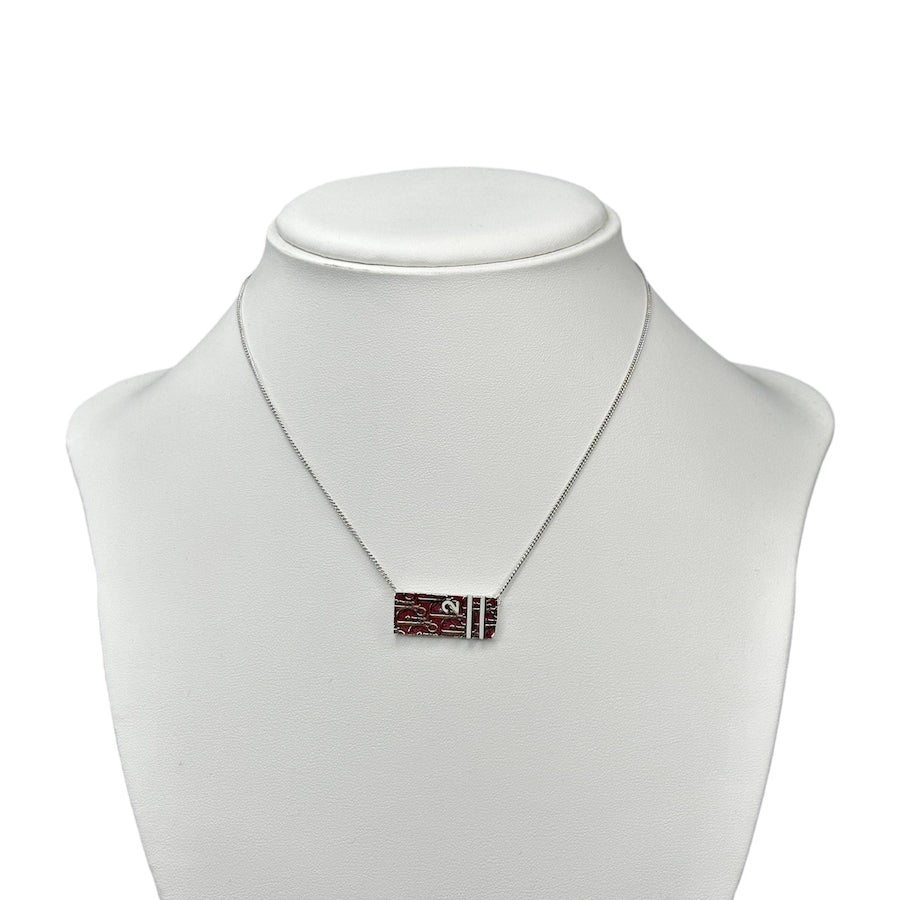 DIOR BURGUNDY TROTTER MONOGRAM PLATE NECKLACE - SILVER PLATED F38R