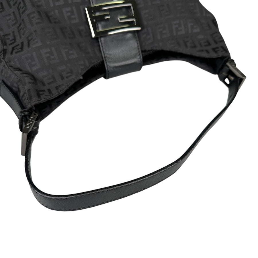 FENDI BLACK ZUCCHINO CANVAS FF HOBO SHOULDER BAG