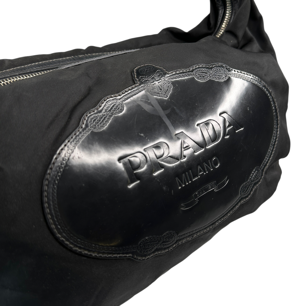 PRADA SAVOY LOGO NYLON SHOULDER BAG - BLACK